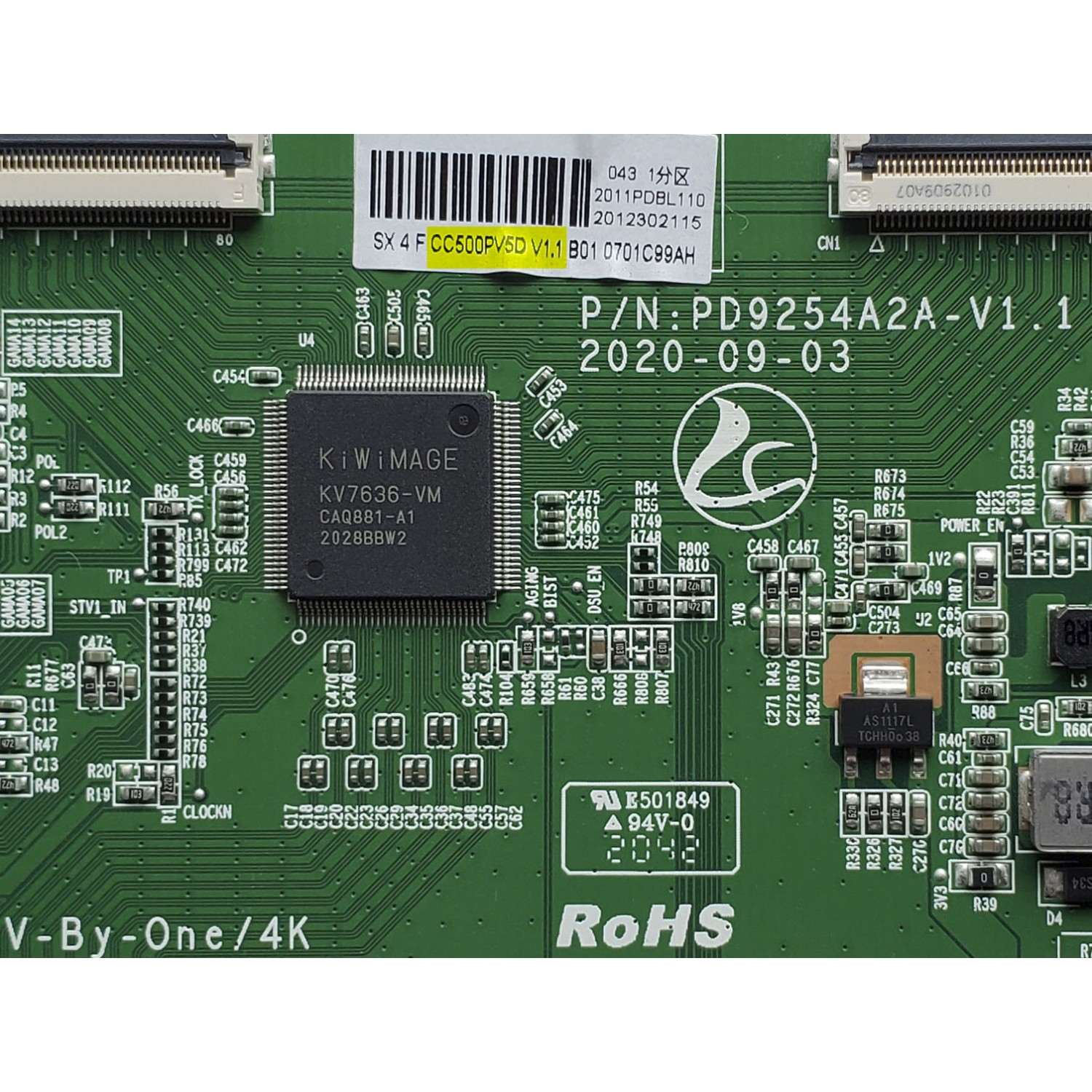 T-CON PARA TV HKPRO / NUMERO DE PARTE 2011PDBL110 / PD9254A2A-V1.1 / 2012302115 / CC500PV5D / DISPLAY CC500PV5D / MODELO HKP50UHD2 	 - Imagen 2